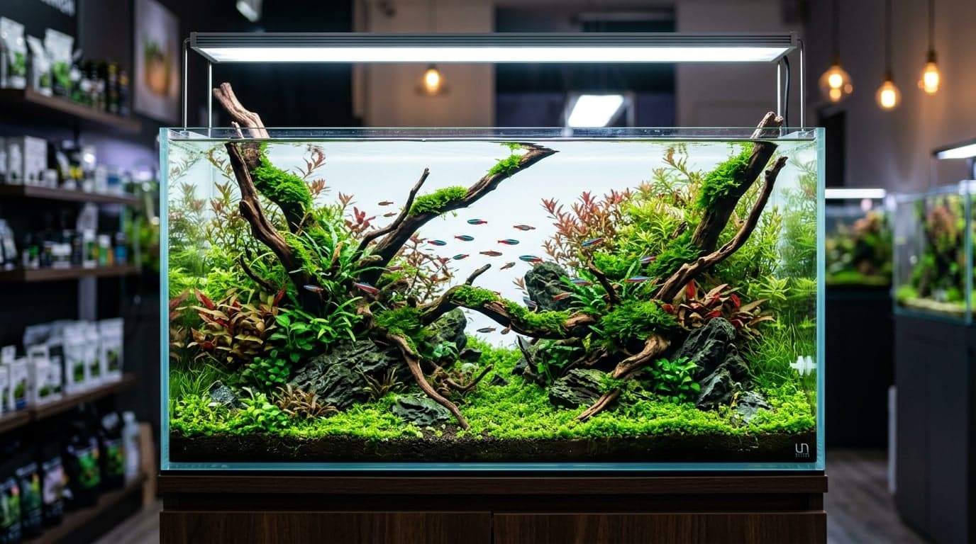 Premium aquascaping setup at Dhara Nature Aquarium, Bengaluru